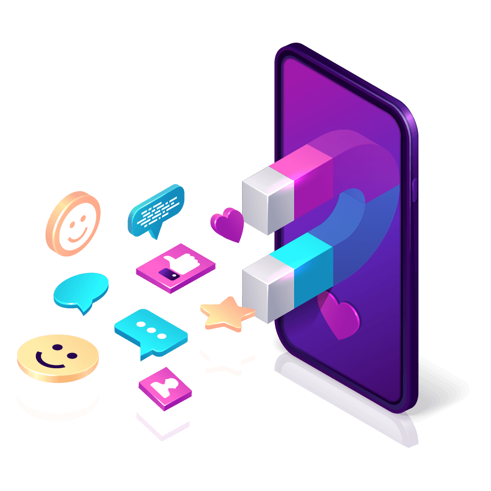 social-management mobile phone attracting social icons with magnet